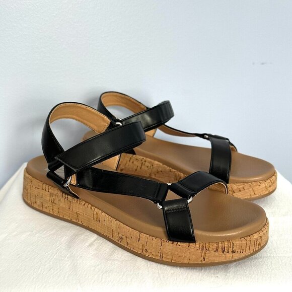 DV Dolce Vita Women’s Saedey Velcro Cork Platform Sandals 8 Black Adjustable - Picture 4 of 9